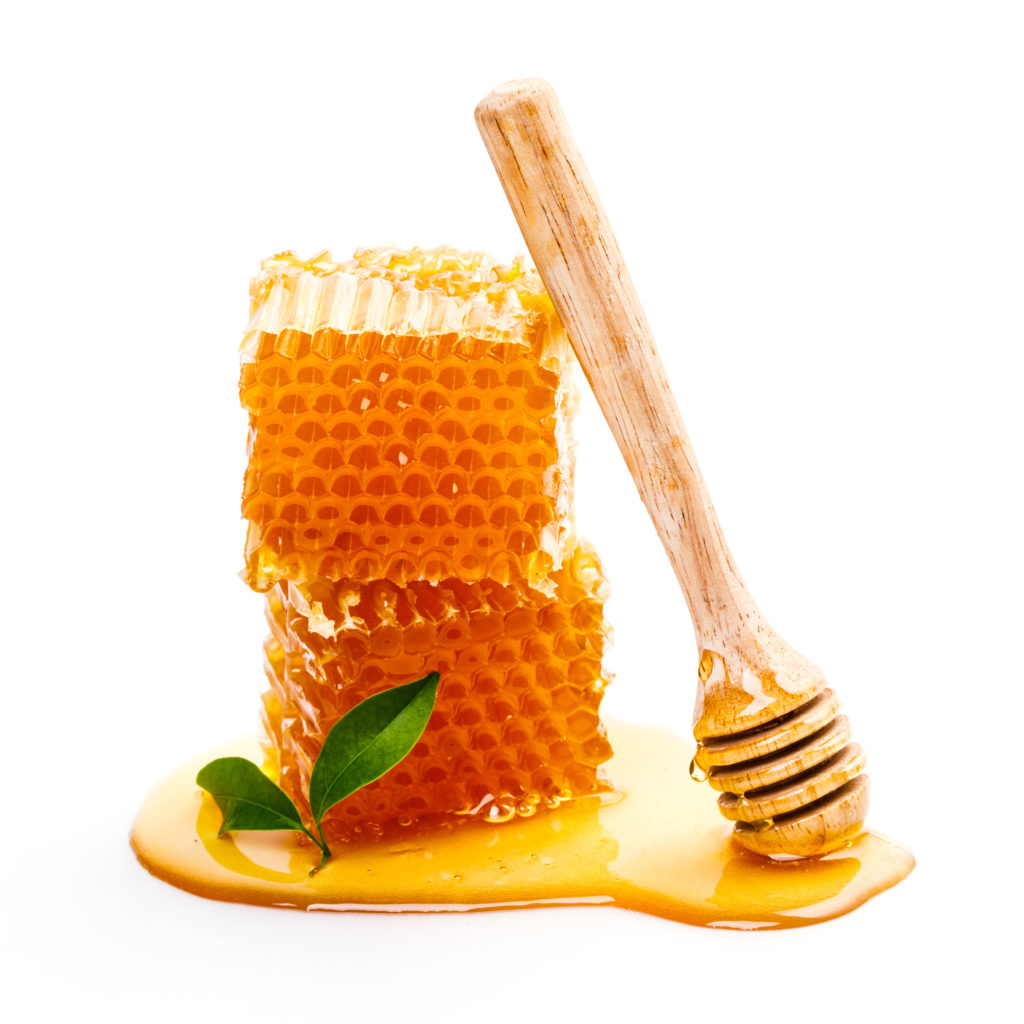 Nid d'abeilles avec pot de miel isolé sur fond blanc